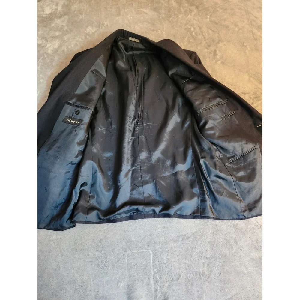 Yves Saint Laurent Blazer Mens 38 Navy Blue 100% Wool Sport Coat Jacket YSL